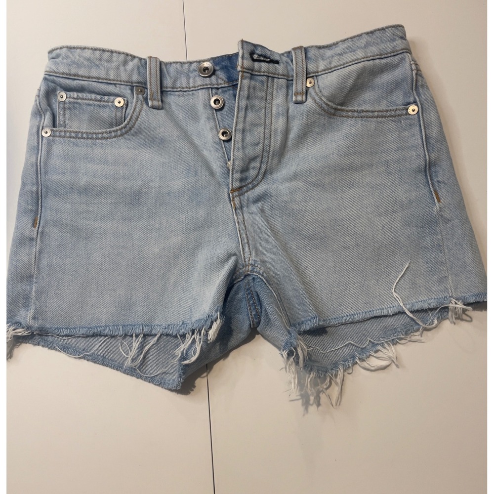 Rag & Bone Jade Light Wash Button Fly Frayed Denim Cut Off Shorts Size 24